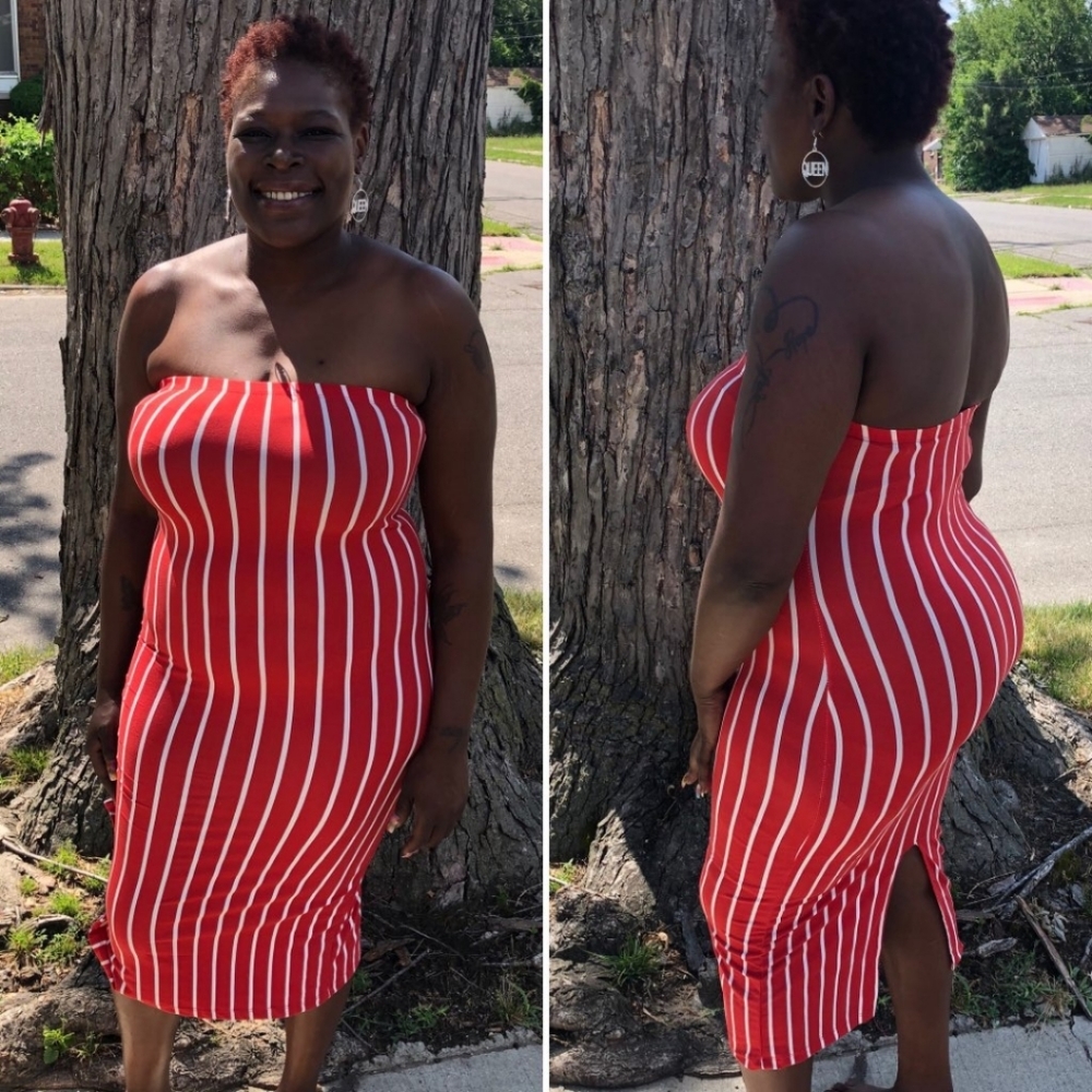 Rust Striped Tube Dress Plus